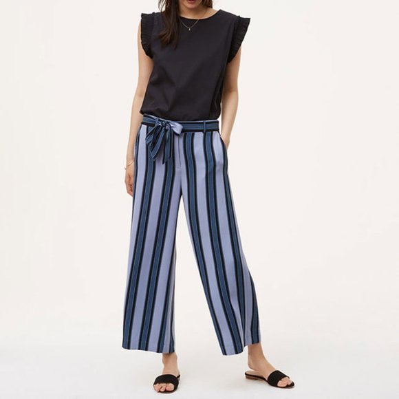 LOFT Pants - NWT LOFT Ocean Stripe Tie Waist Fluid Pants